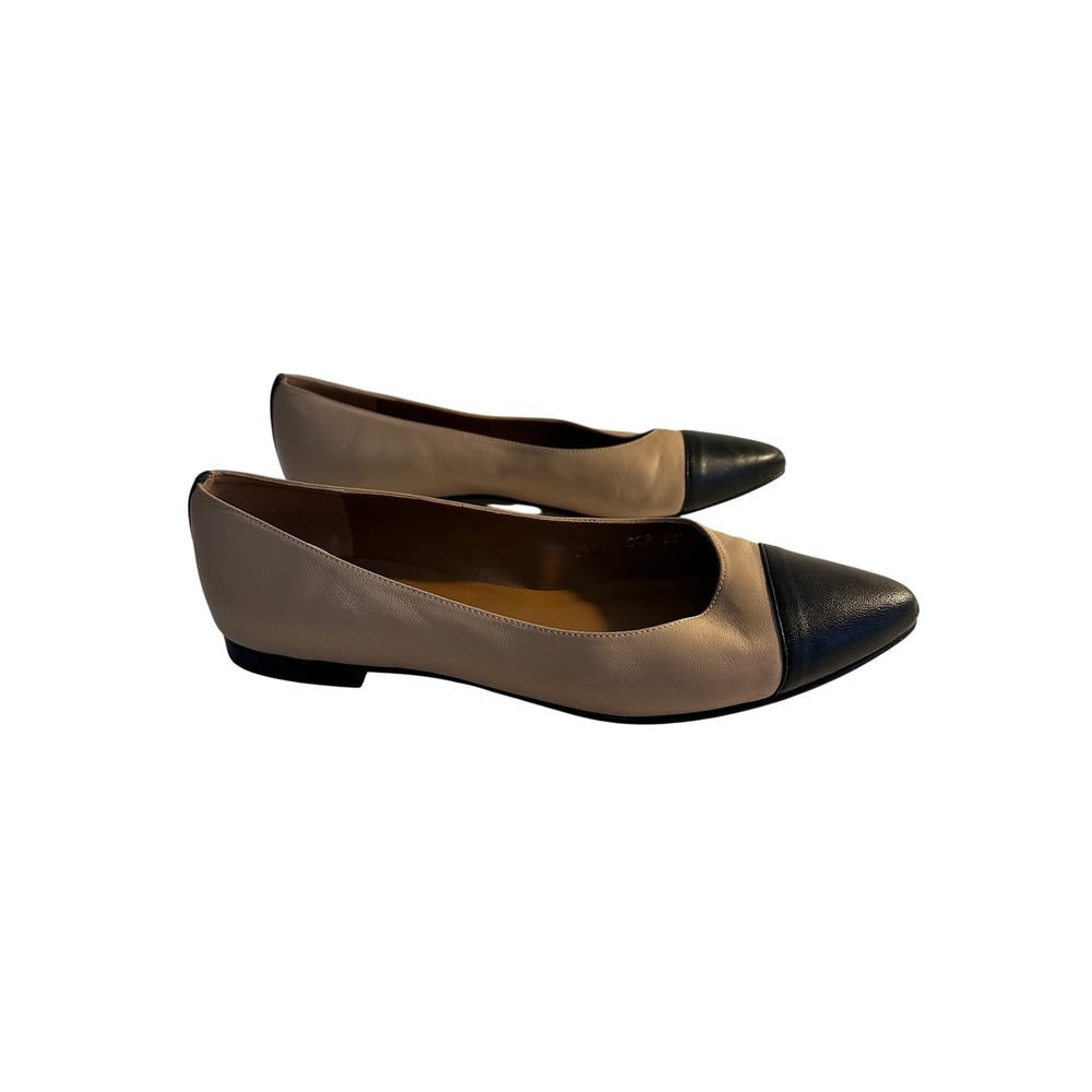 Margaux The Point Leather Ballet Flats Size 39.5 US 9 Black Tan Cap Toe Classic - Picture 5 of 10